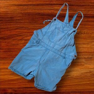 Jayli Dusty Aqua Blue Cotton Shorts Overalls